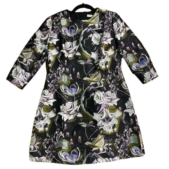 Christian Dior Floral Fit and Flare Cocktail Dress in Black